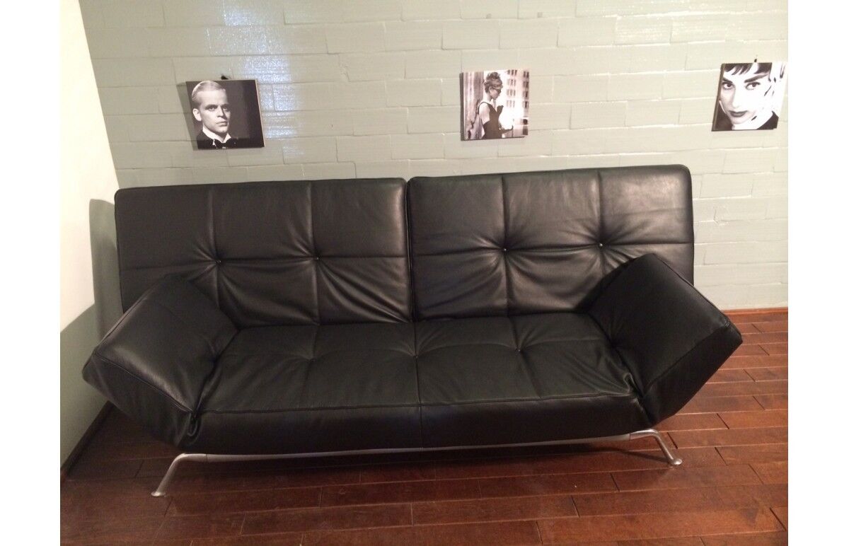Sofa bed "Smala" vintage black leather adjustable by Pascal Mourgue for Ligne Roset