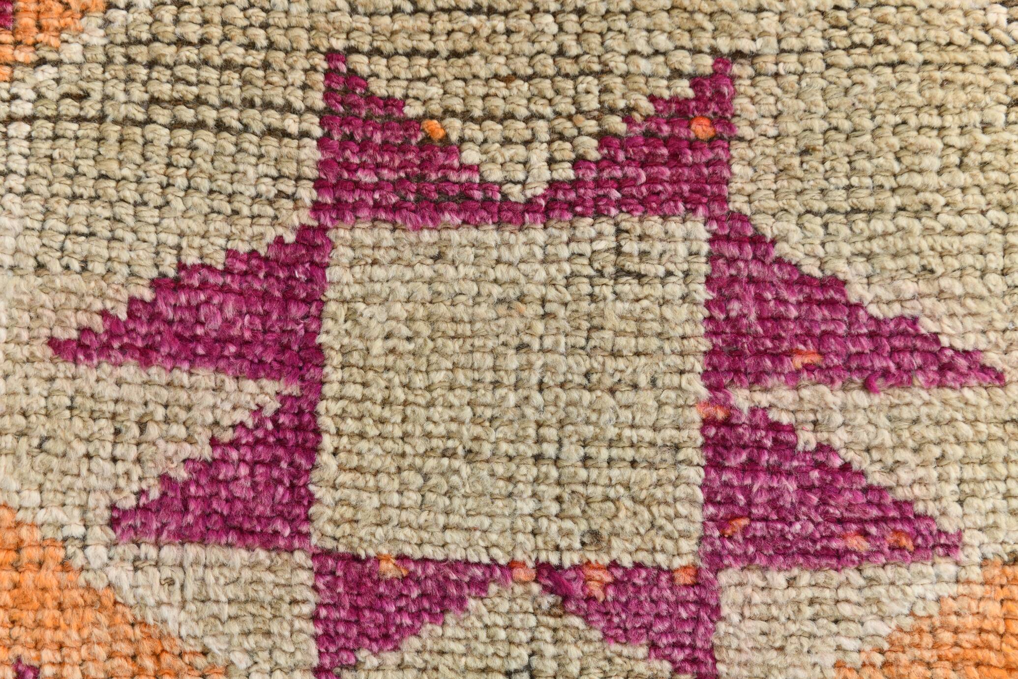 Tapis runner vintage berbère, motifs géométriques orange violet, 74x307Cm