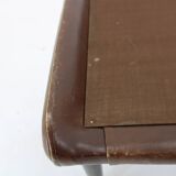 1970 Svend Skipper High Back Armchair and Stool in Brown Leather, Denmark