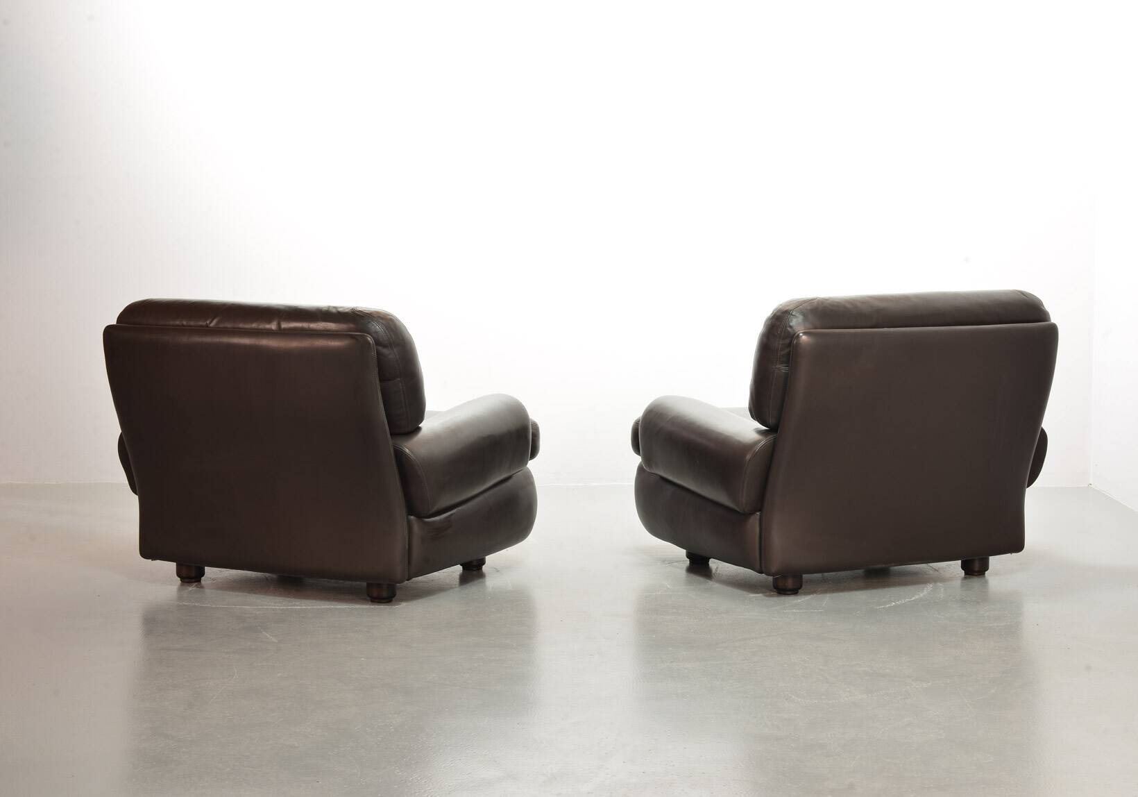 Comfortable Durlet Lounge Chairs in Chocolate Brown Leather, Set of Two 70s