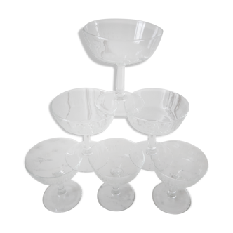 Lot de 6/12 coupes à champagne en cristal années 40-50