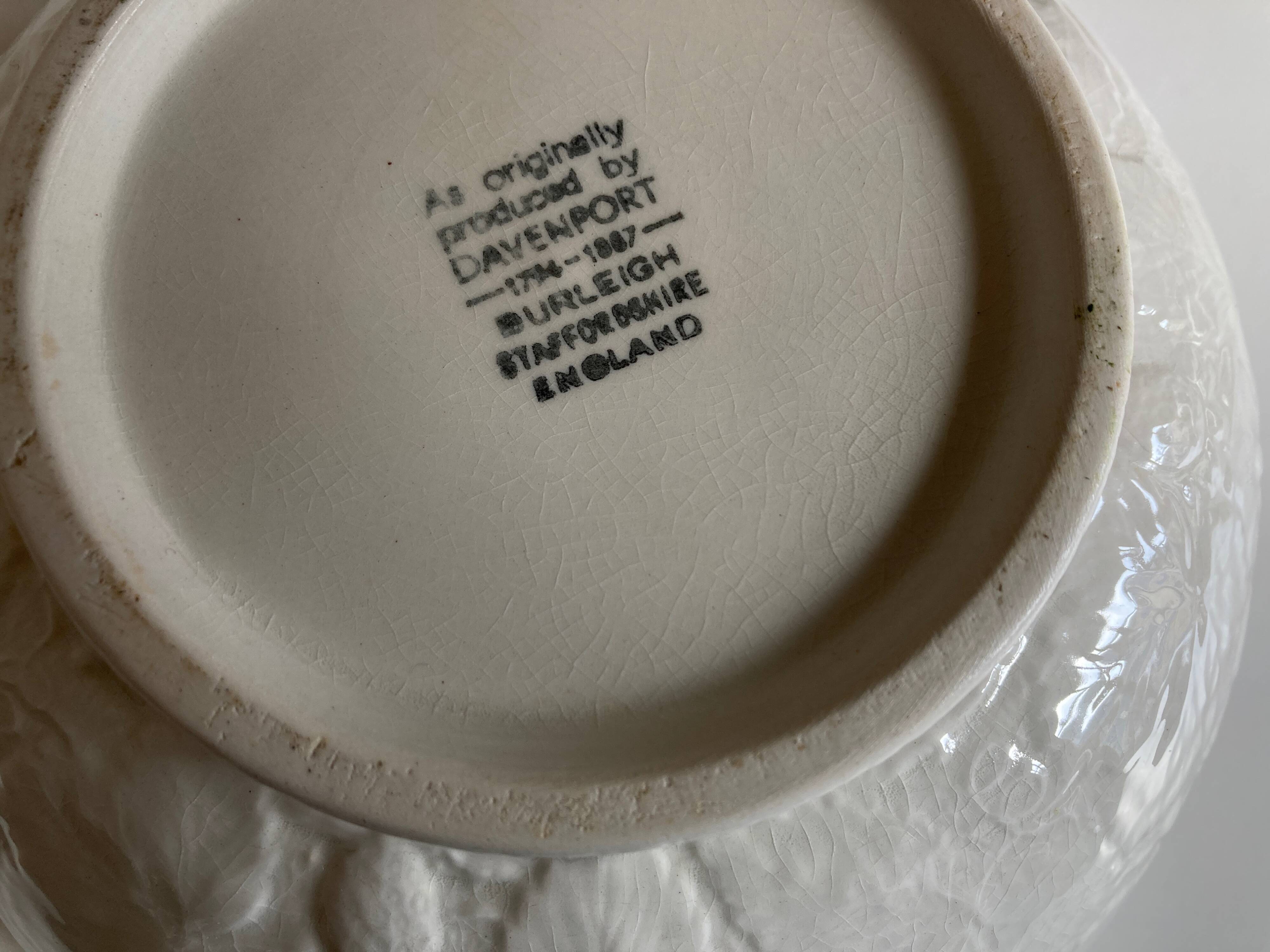 Burleigh Davenport English earthenware salad bowl with vine leaf and strawberry relief