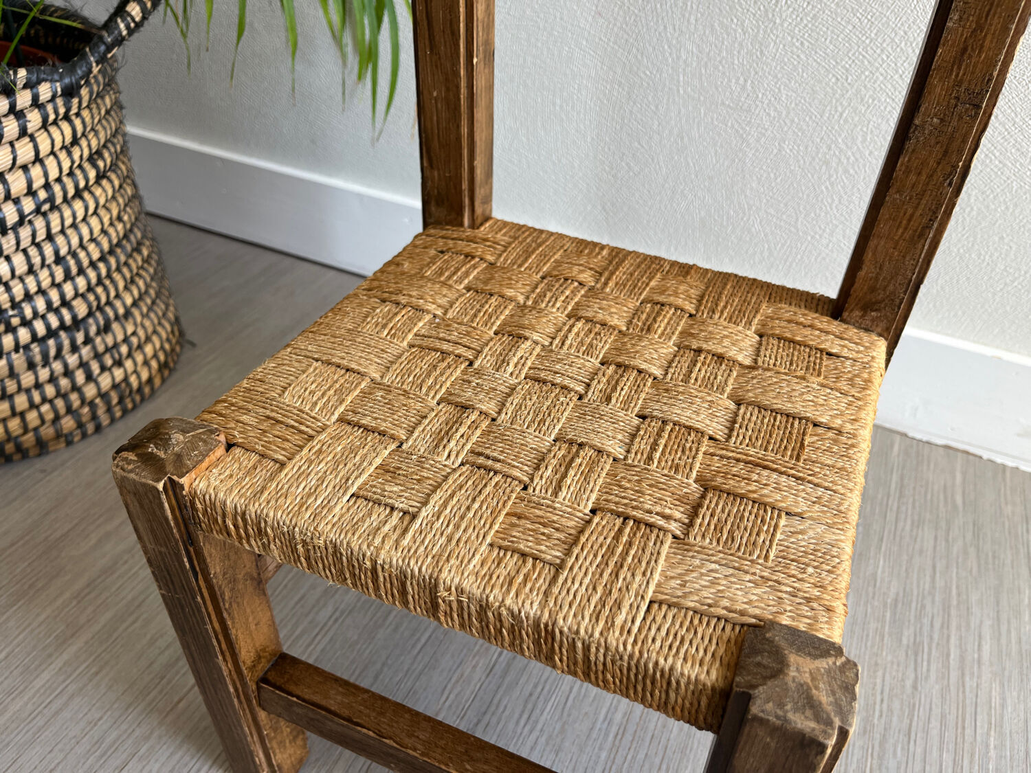 Vintage children's chair wood and rope by Audoux and Minet