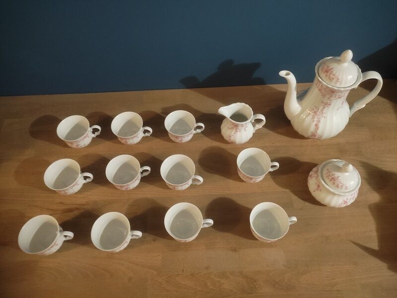 Coffee set Wunsiedel Porcelain Bavaria sugar pot cups pink Dp 1222109