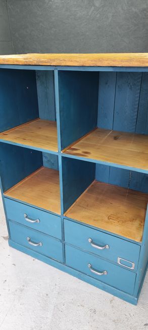 Old workshop furniture four drawers original blue patina