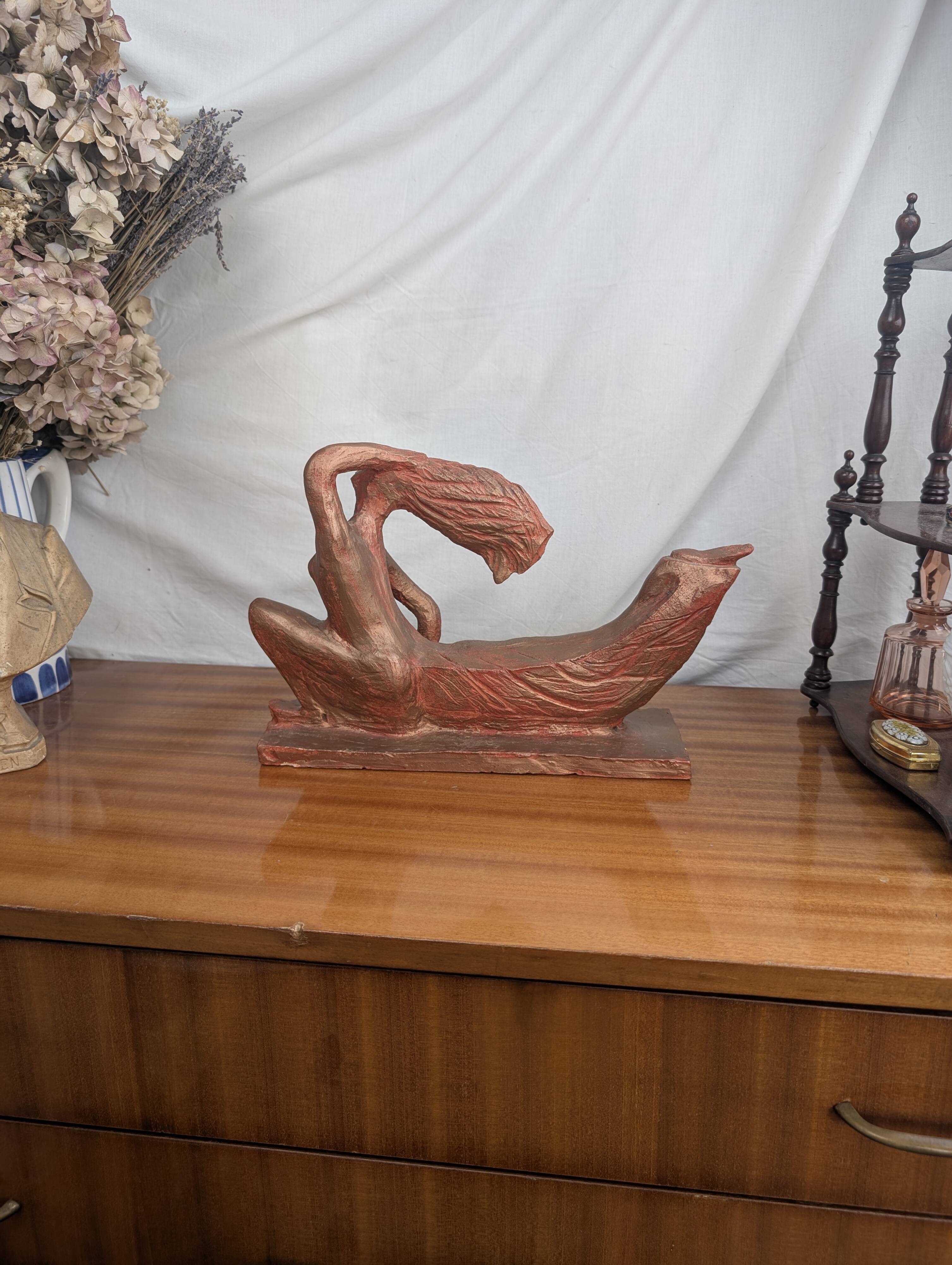 Terracotta Sculpture of a Slender Woman, Abstract Art Art Deco Style