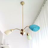 Vintage 1940s gold metal and glass 3 arm Sputnik chandelier