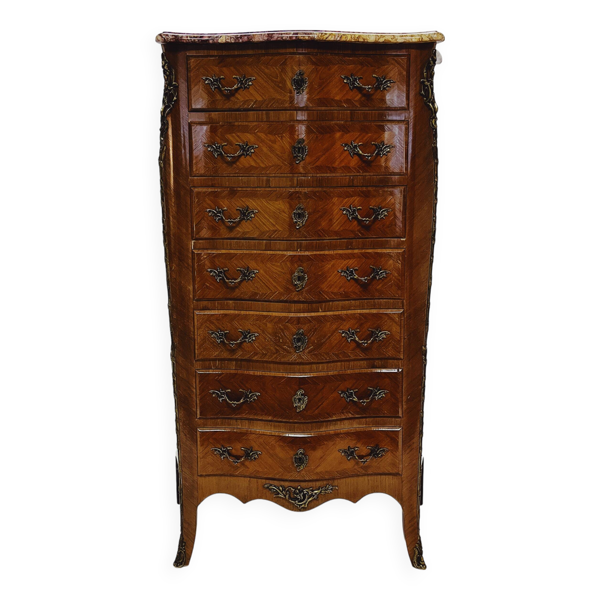 Elegant Louis XV Walnut Chest of Drawers with Marble Top