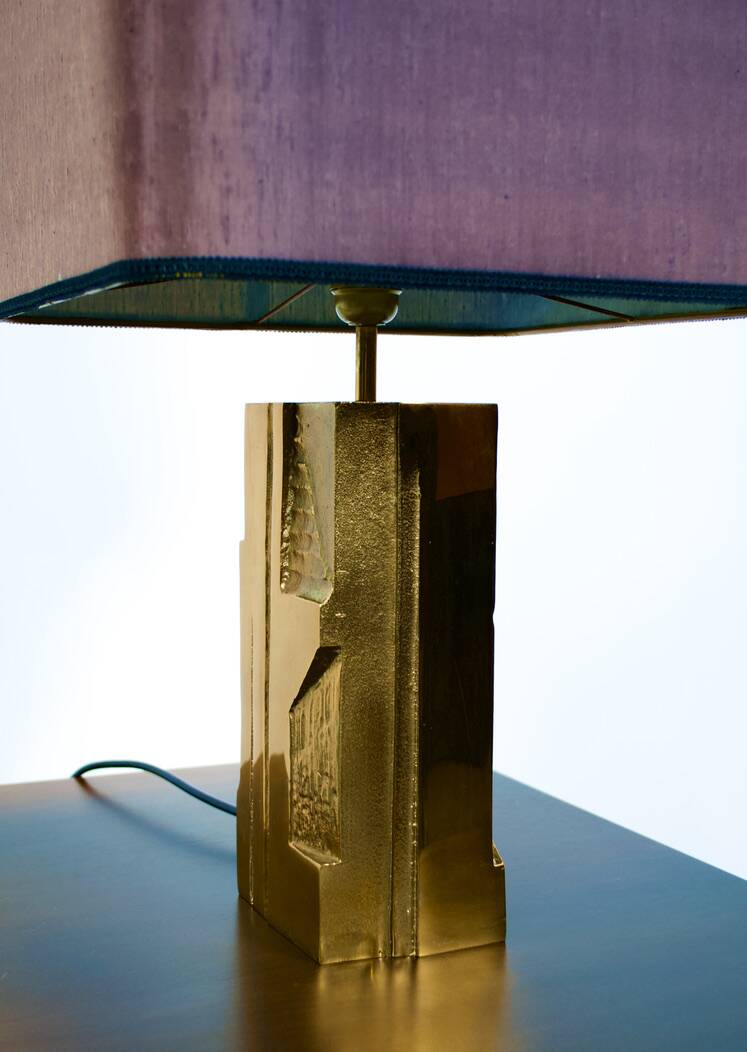 POLISHED/FROSTED BRONZE LAMP MICHEL MANGEMATIN FRANCE 1960