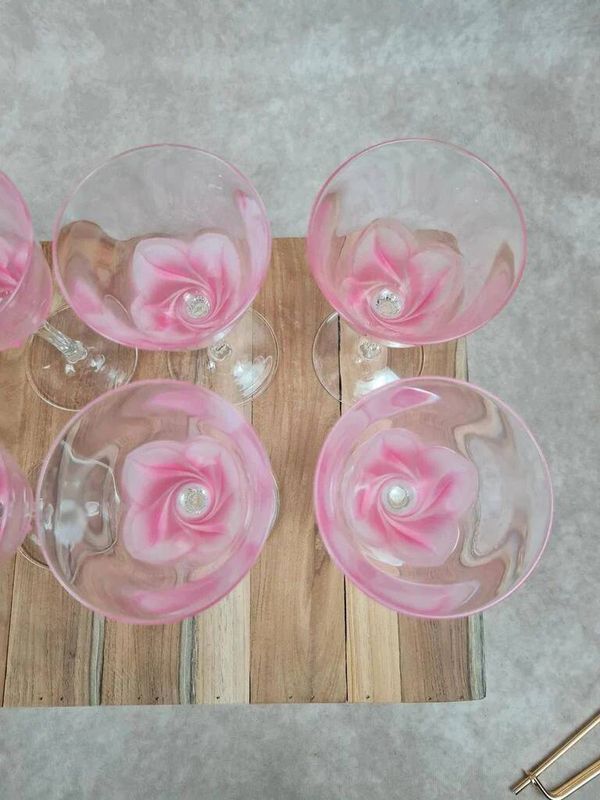 Lot de 8 verres à vin Crystal d’Arques – dégradé rose vintage