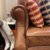 Brown braided leather sofa