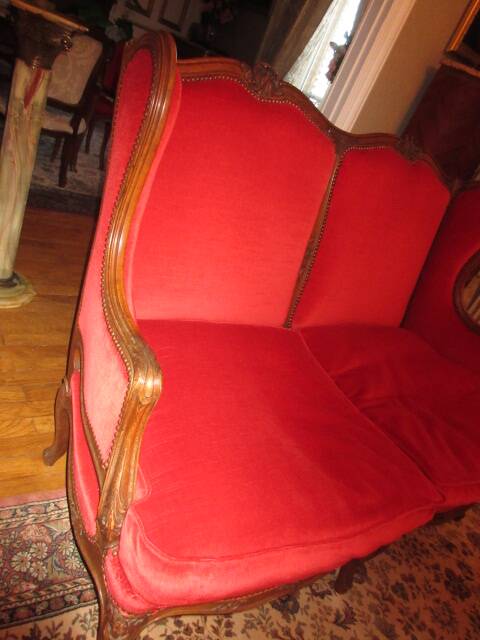 Antique Louis XV style red velvet sofa