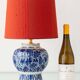 Royal Delft 1924 Blue and White Ceramic Table Lamp, New Vermilion Silk Shade