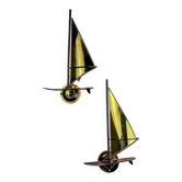 Pair of midcentury brass "sailboats" wall sconces, Italy 1960s