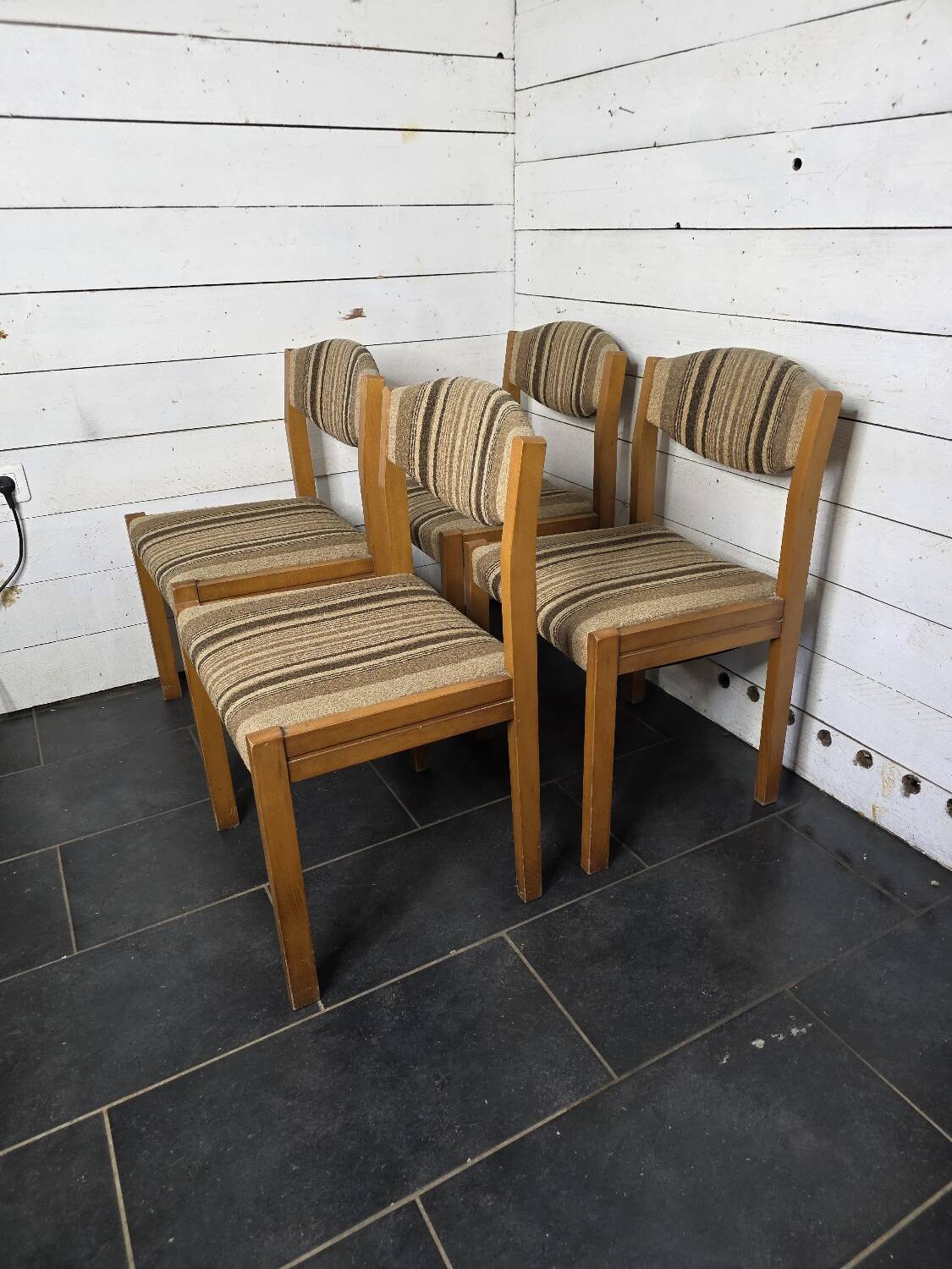 4 vintage self chairs from the 60s with wool seats