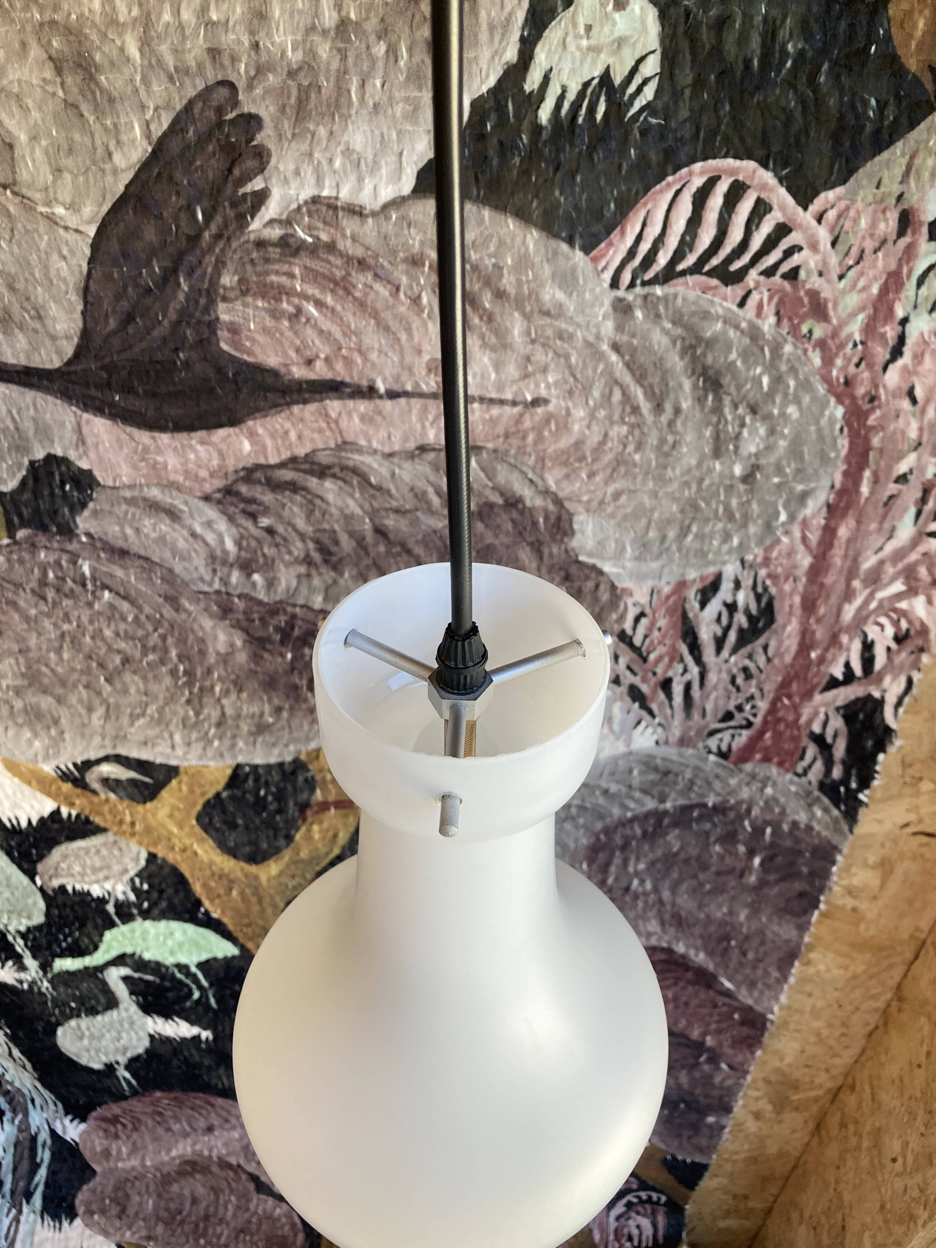 Vintage opaline glass pendant lamp 60s, Italian design