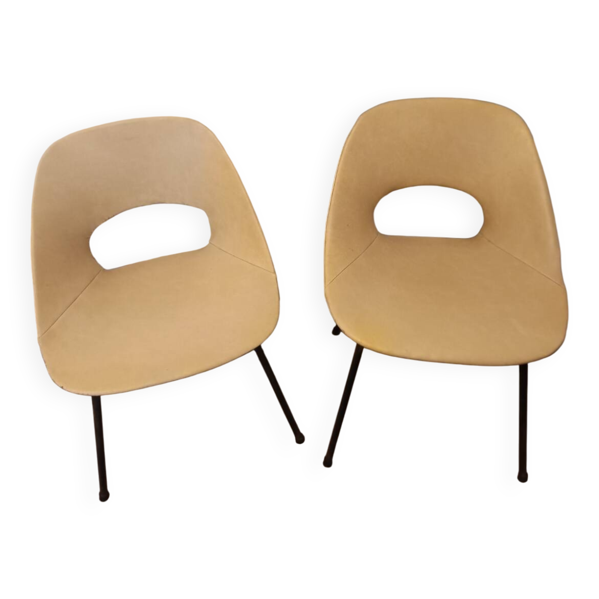 Rare Pair of "Tonneau" Chairs in Aluminium by Pierre Guariche (1954)