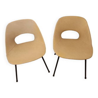Rare Pair of "Tonneau" Chairs in Aluminium by Pierre Guariche (1954)