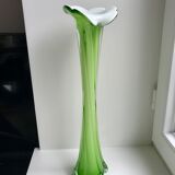 Vase soliflore en opaline et verre vert pomme style murano années 60-70