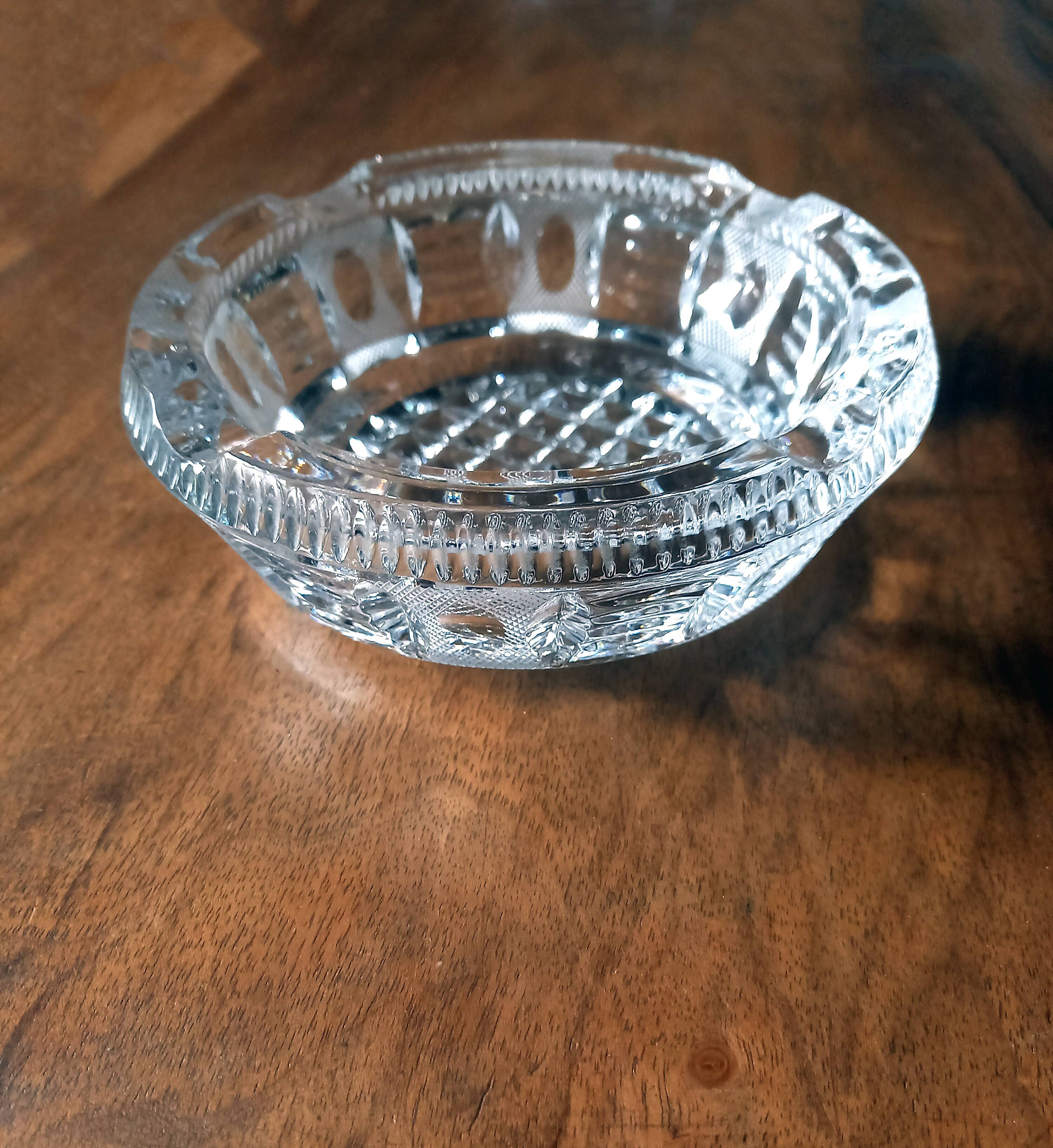 Old cut crystal ashtray Art Deco decor Vintage 40s/50s