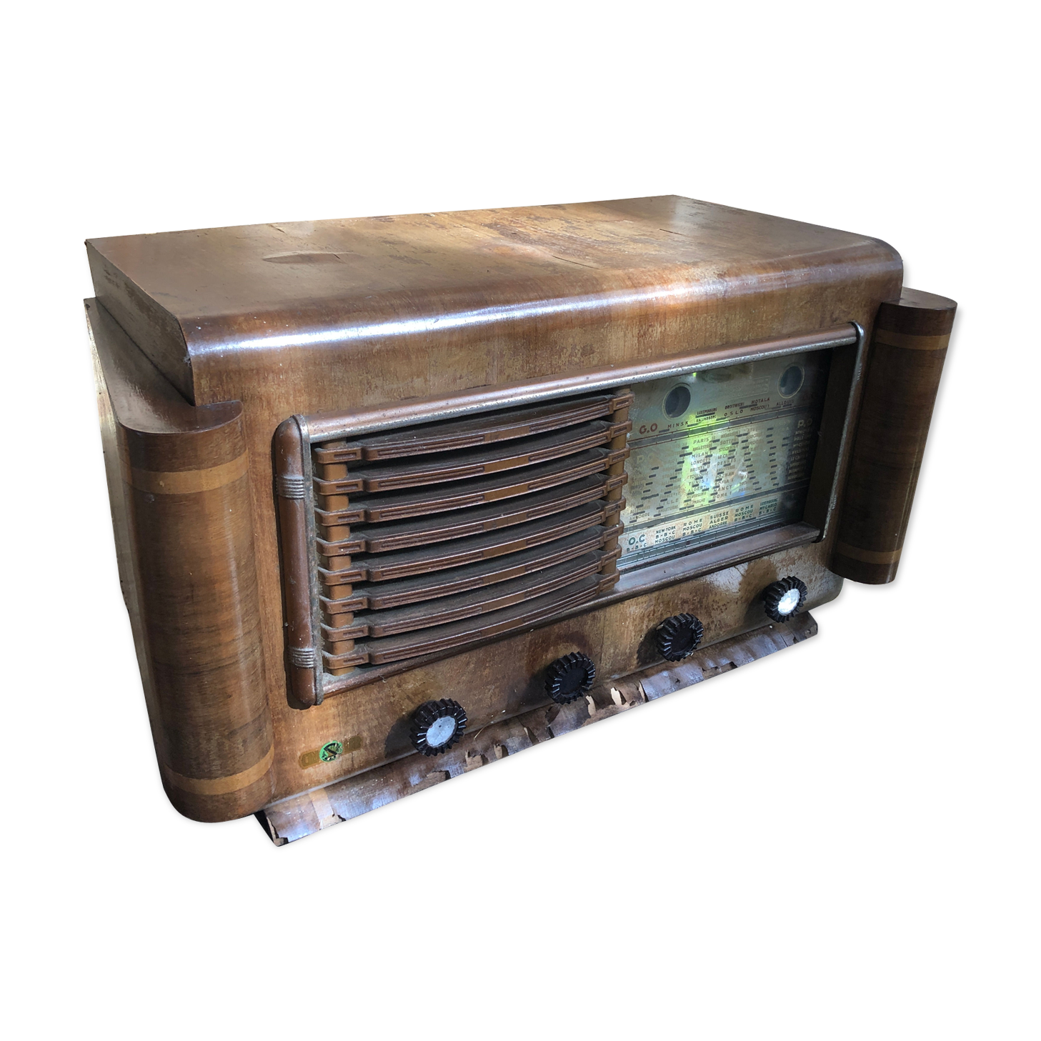 Old Radio TSF CRISLER Wood + Bakelite Buttons Vintage Hifi Decoration