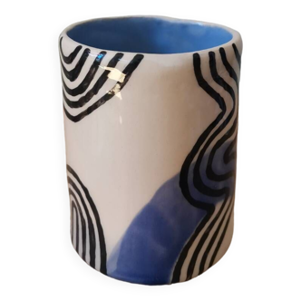 Tasse céramique artisanale bleu ligne noire