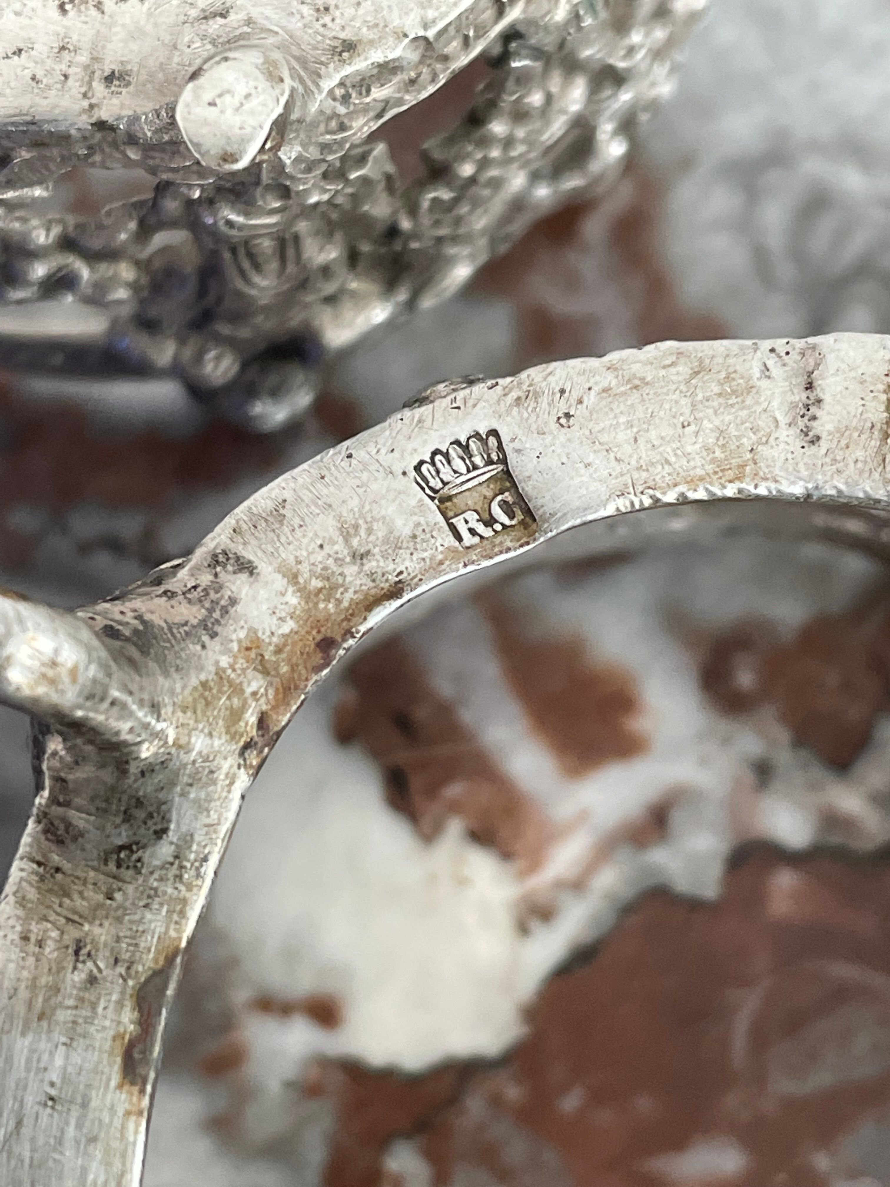 Antique, pair of salerons, silver plated, goldsmith hallmark, putti decoration, grape