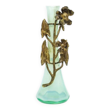 Art Nouveau vase, uranium glass, gilded bronze, Belgium, 1930s