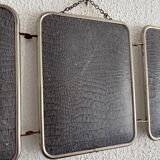 Vintage 1960s triptych mirror barber blue crocodile effect - 20 x