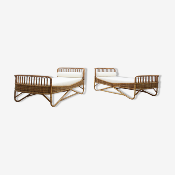 Méridienne en rotin vintage Gervasoni années 1960, ensemble de 2