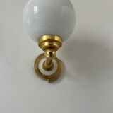 Pair of vintage wall lights, brass and opaline, France, 1980