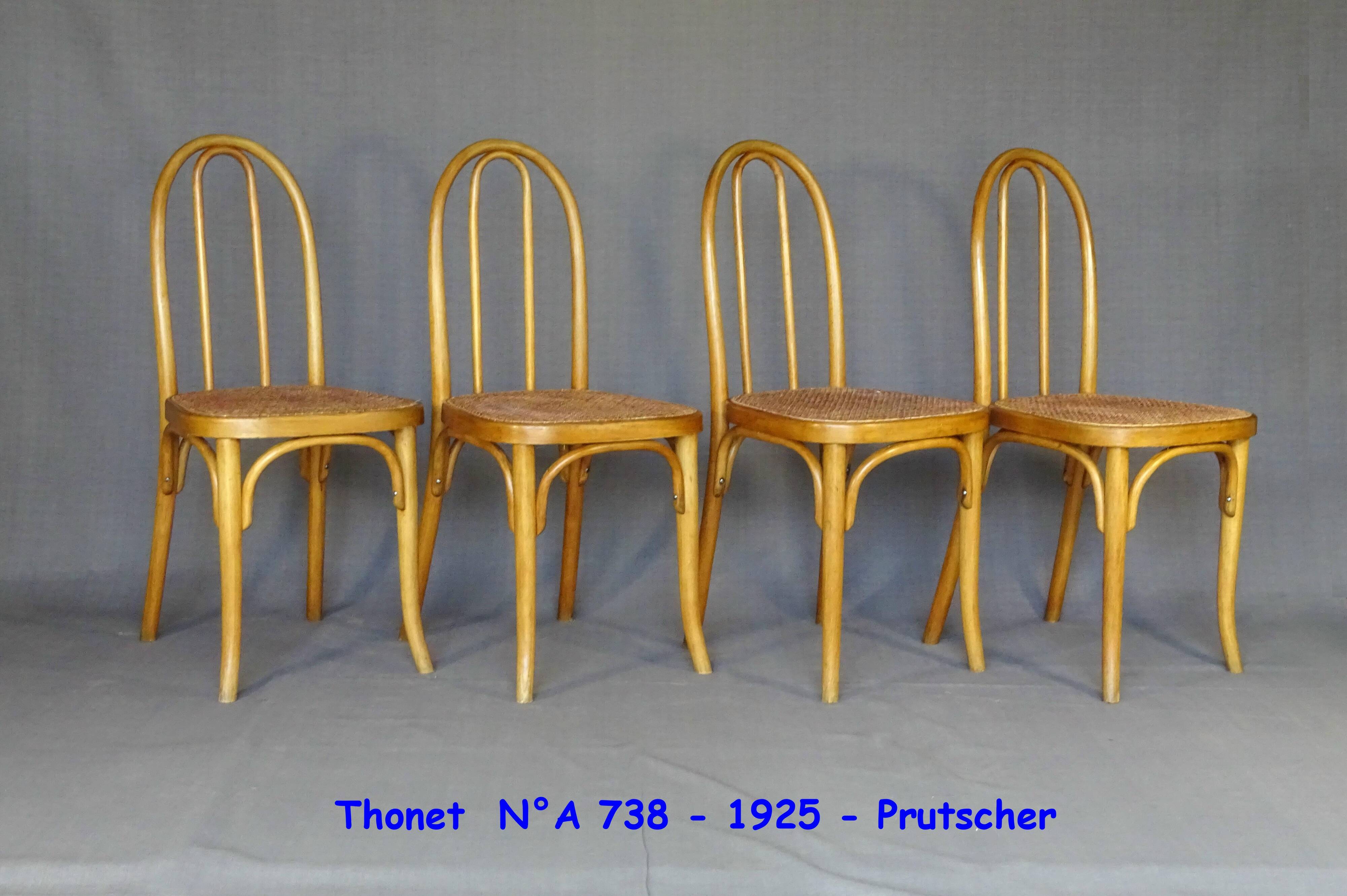 Set of 4 THONET chairs No. A 738 from 1920, caned - bistro -
