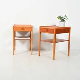 Pair of Scandinavian bedside tables from the 1950s–60s with carved handle