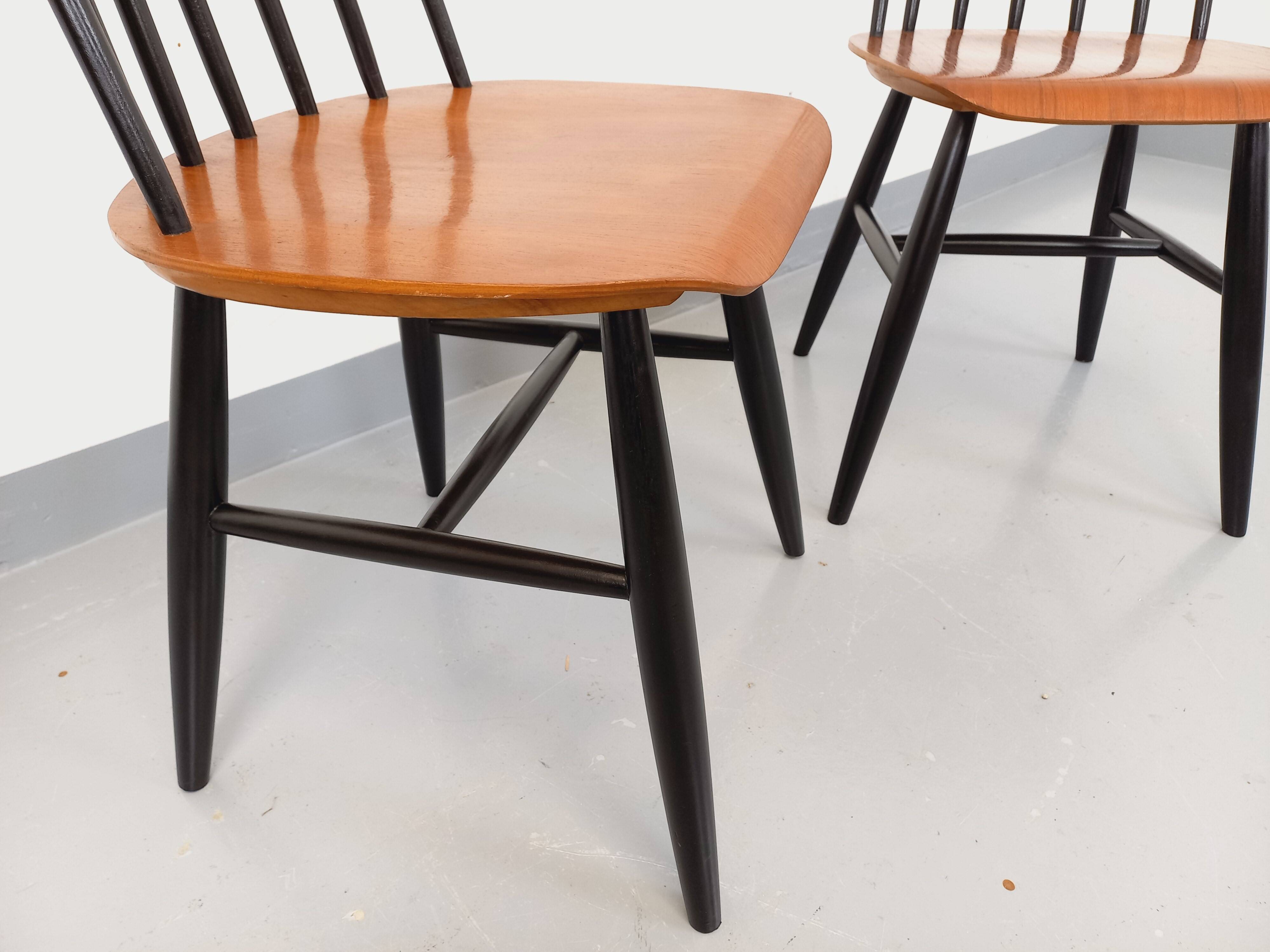 Pair of vintage Scandinavian chairs Fanett by Ilmari Tapiovaara in teak.