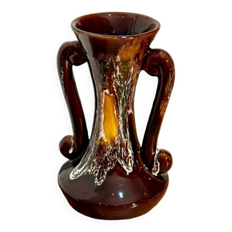 Orange and brown Vallauris vase