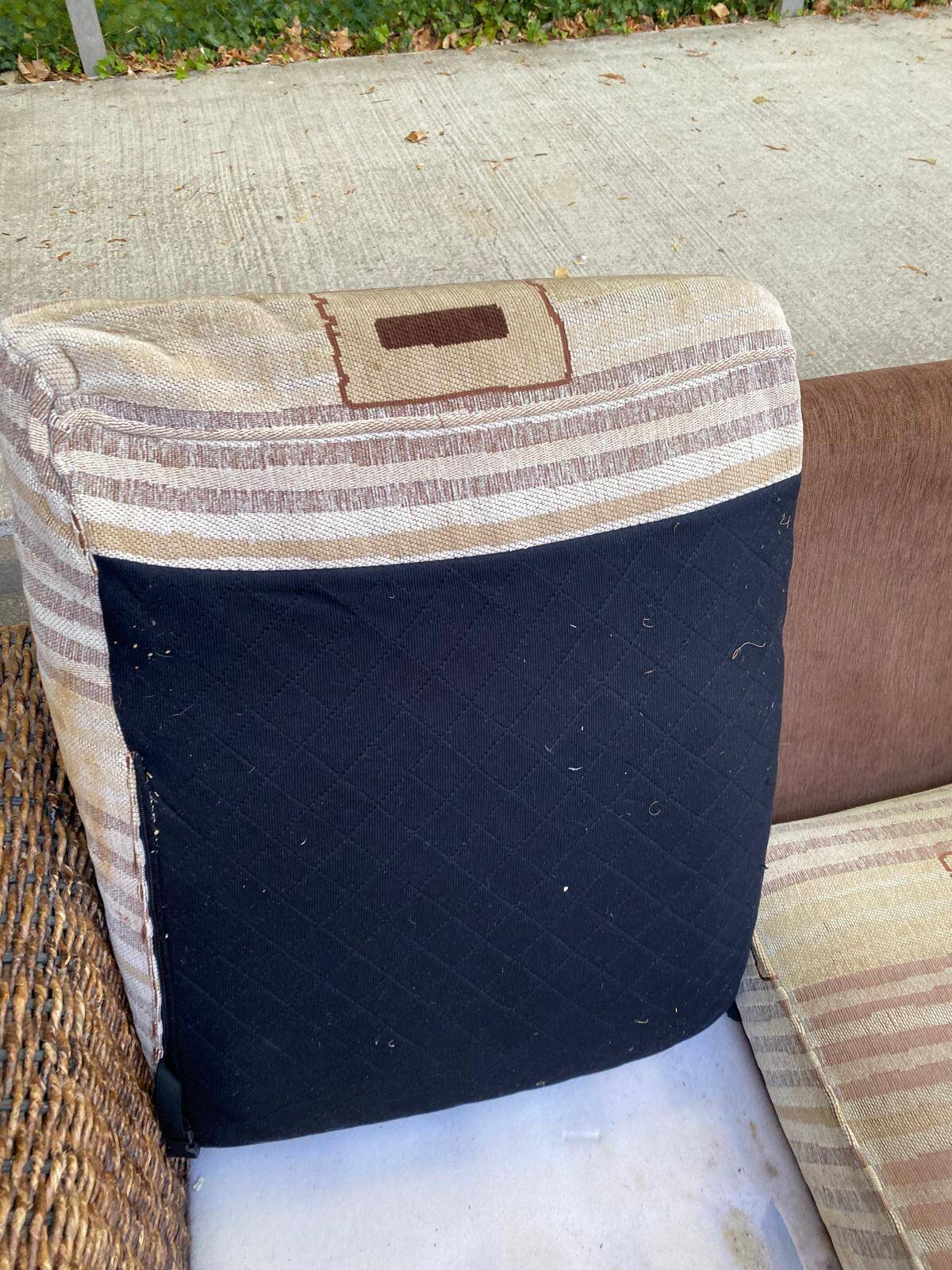 Exotic 2-seater sofa in woven banana tree / rattan and brown fabric.