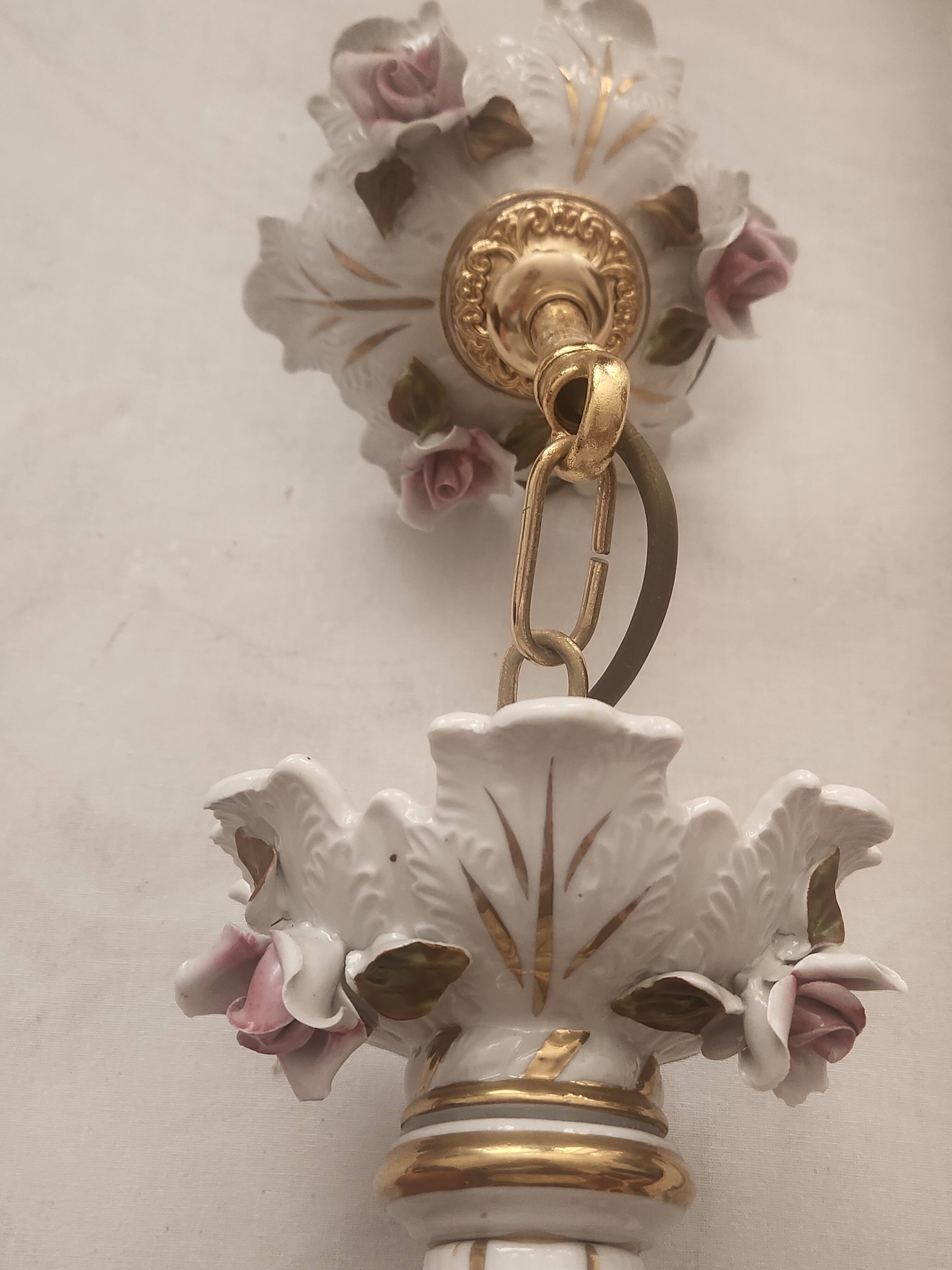 Large hand-painted gilded chandelier mangani ceramiche porcelain