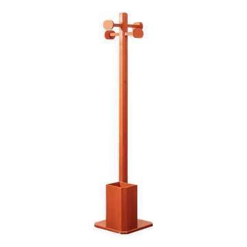 Porte-manteau porte-parapluie vintage des années 60 en bois orange mid-century
