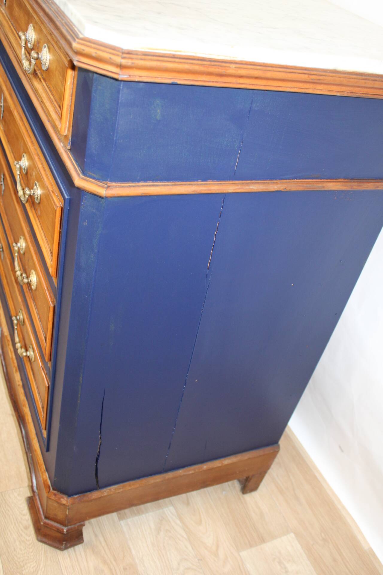 Chest of drawers in oak and gray marble, France 19th century