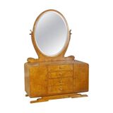 Early 20th Century Vanity Veneered with Karelian Birch with Oval Mirror, 1950s