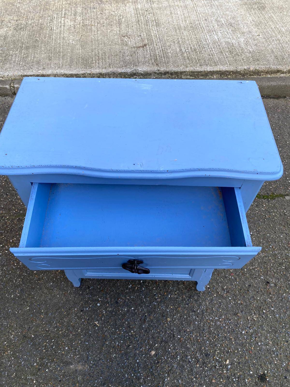 Vintage Louis XV style commode in grey-blue wood.