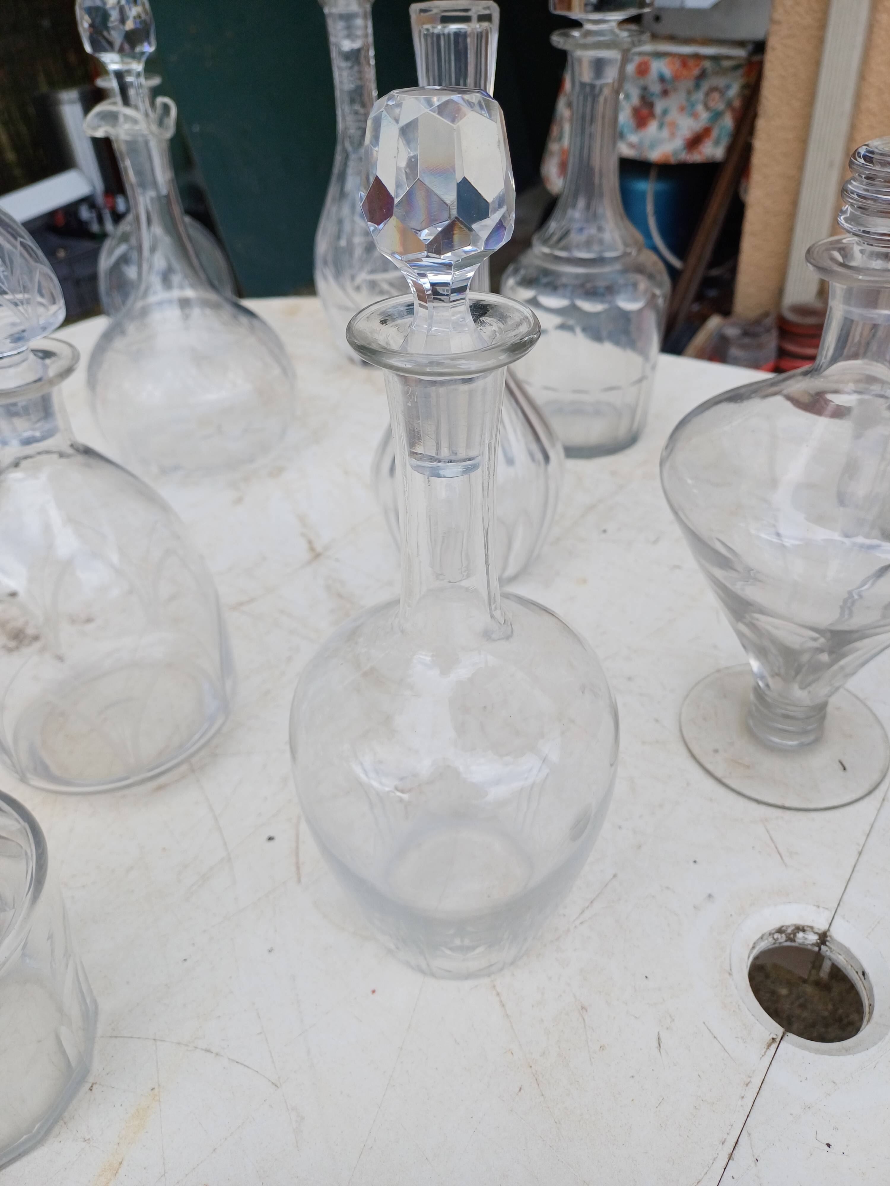 Set of 18 glass and crystal carafes