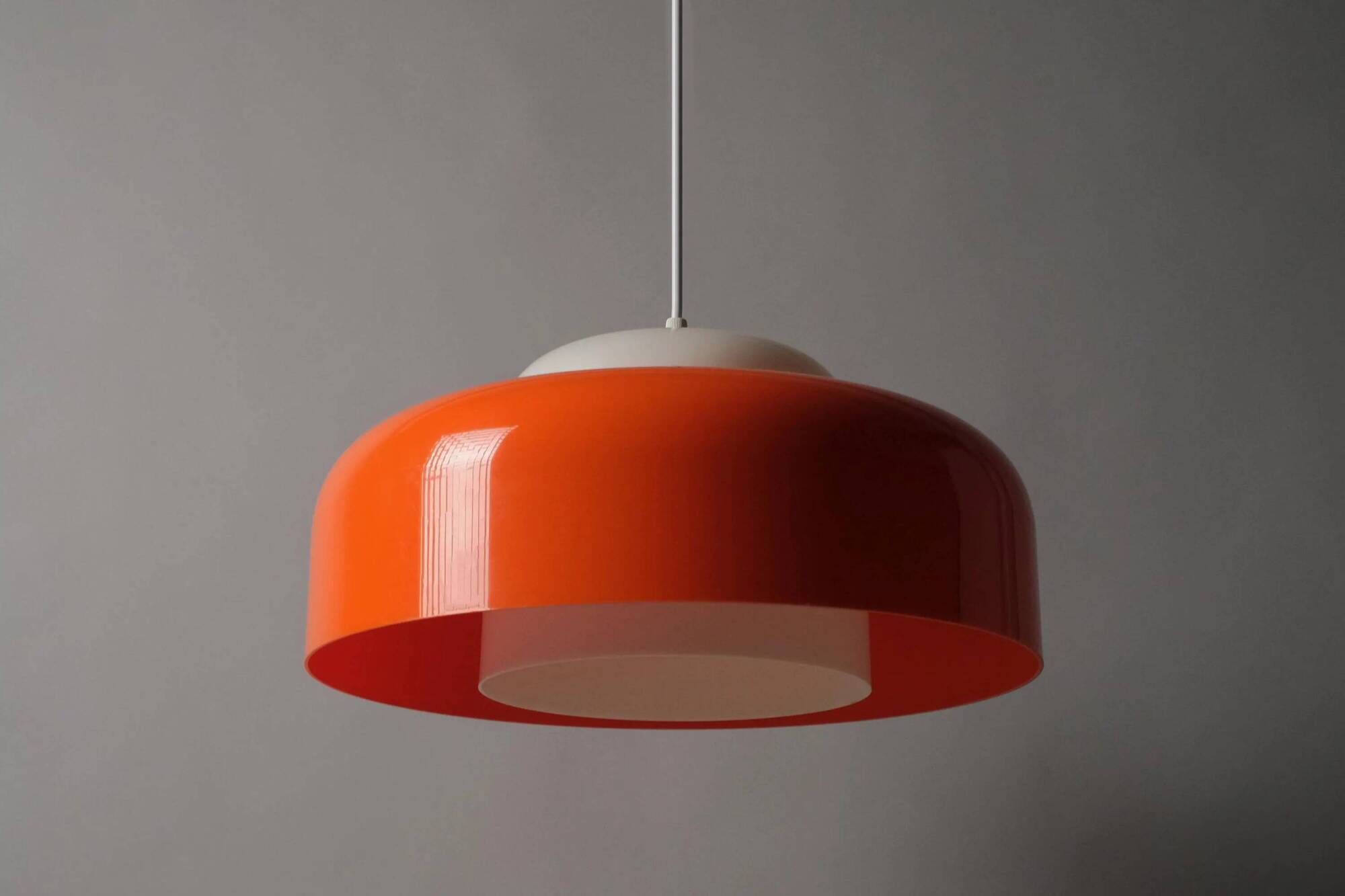 Fagerhults Belysning Pendant Lamp, Orange & White Acrylic, 1960s Space Age Design, Sweden