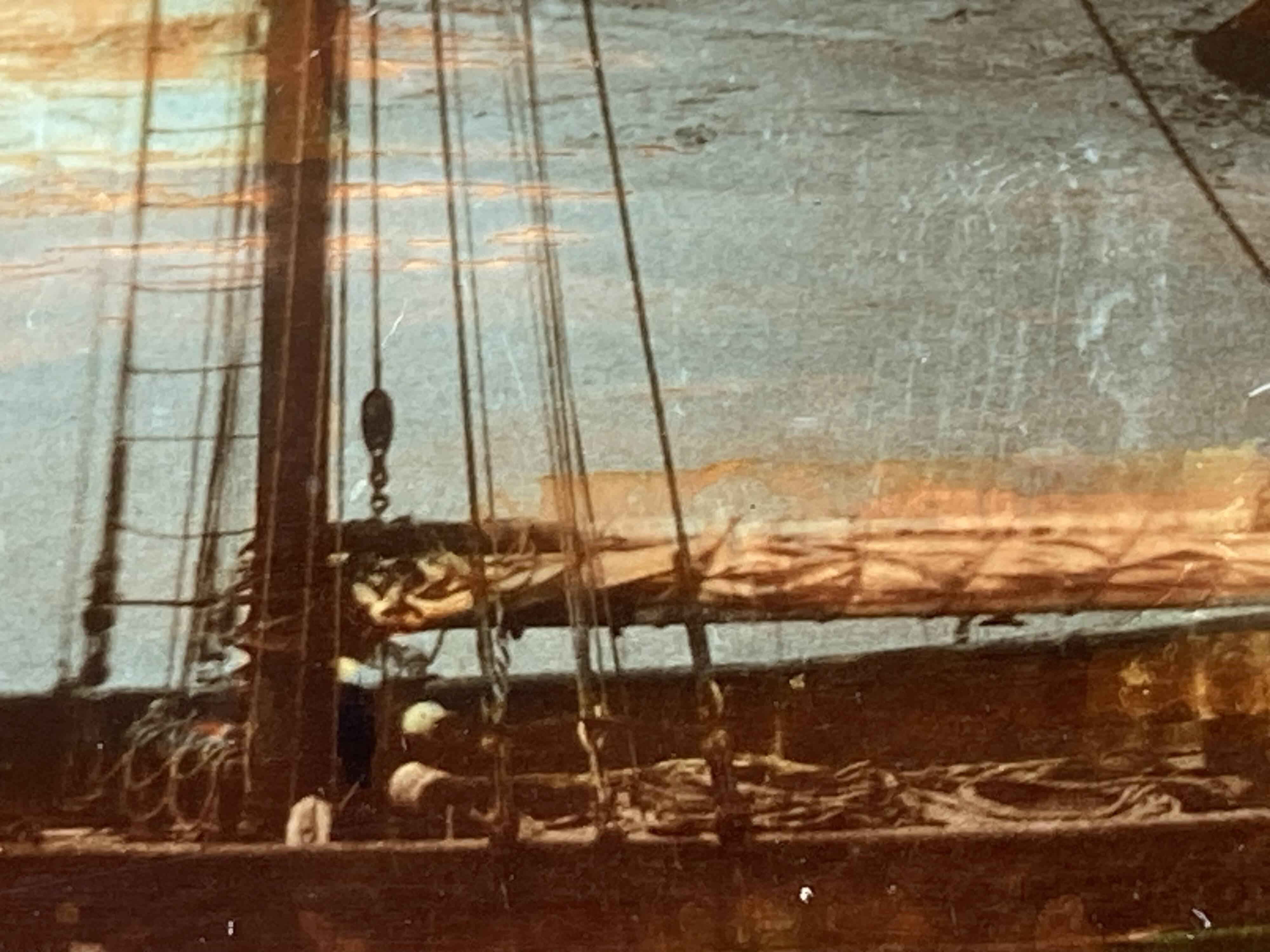 painting fixed under glass port of La Rochelle 19th century