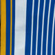 Vintage deck chair with blue and yellow striped fabric, original patina.