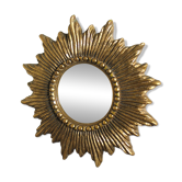 Miroir soleil Sunburst doré en résine convexe vintage année 60