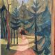 Large Original Swedish Oil on Canvas – 'Forest Road' by Leif Ewens – Signed – Vintage & Framed