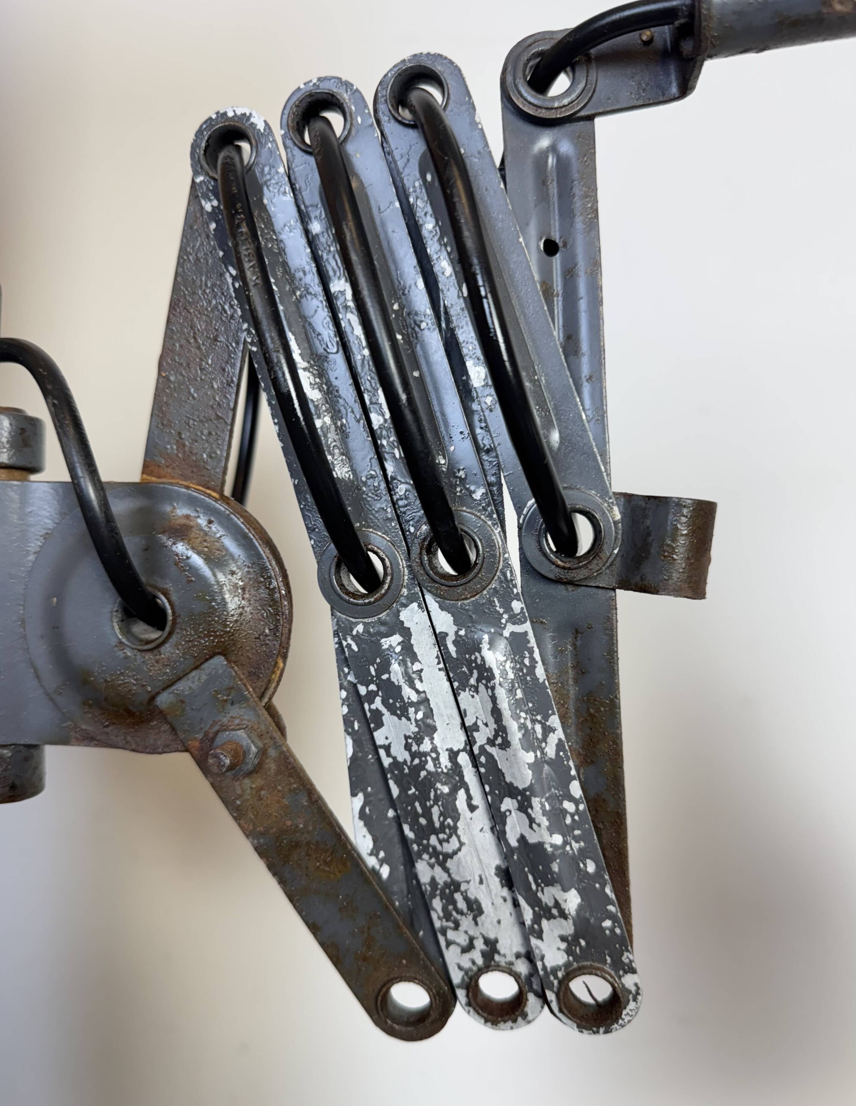 Grey Industrial Scissor Wall Lamp from Elektroinstala, 1960s