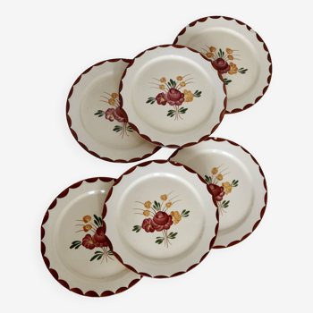 6 vintage earthenware dessert plates Longchamp model Agen