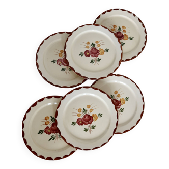 6 vintage earthenware dessert plates Longchamp model Agen